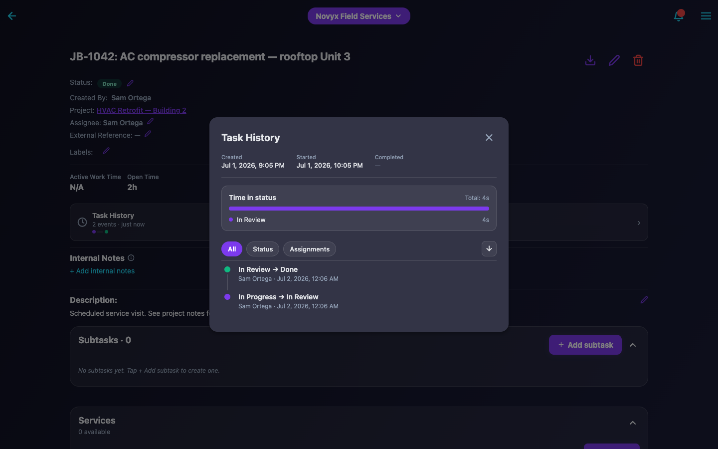 JBTrack task history and audit trail